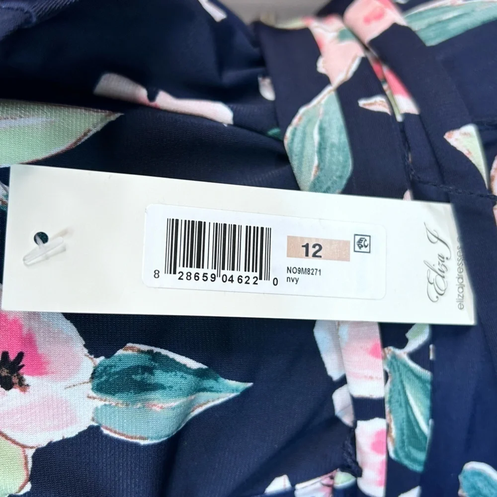 NEW ELIZA J Ditsy Floral Faux Wrap Dress Jersey Knit 12 Surplice Neck Belted
